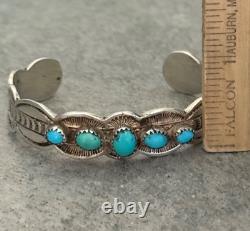 Vintage Native American Navajo FIVE Turquoise Sterling Bracelet 6.5in 30.3g