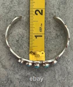 Vintage Native American Navajo FIVE Turquoise Sterling Bracelet 6.5in 30.3g