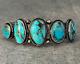 Vintage Native American Navajo FIVE Turquoise Sterling silver Bracelet