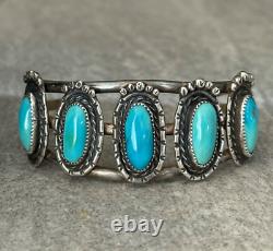 Vintage Native American Navajo FIVE Turquoise Sterling silver Bracelet
