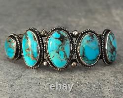Vintage Native American Navajo FIVE Turquoise Sterling silver Bracelet