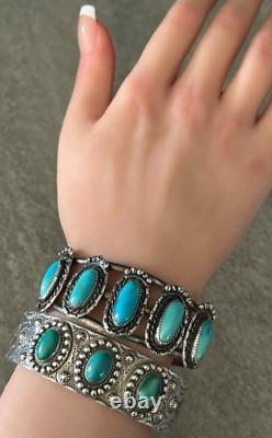 Vintage Native American Navajo FIVE Turquoise Sterling silver Bracelet