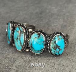 Vintage Native American Navajo FIVE Turquoise Sterling silver Bracelet