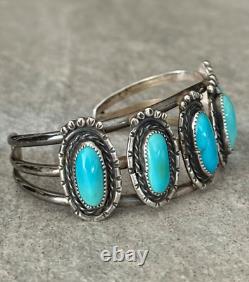 Vintage Native American Navajo FIVE Turquoise Sterling silver Bracelet