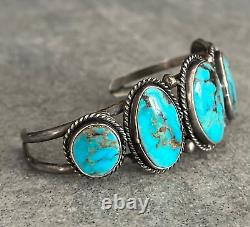 Vintage Native American Navajo FIVE Turquoise Sterling silver Bracelet