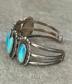 Vintage Native American Navajo FIVE Turquoise Sterling silver Bracelet