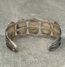 Vintage Native American Navajo FIVE Turquoise Sterling silver Bracelet