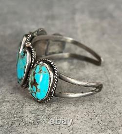 Vintage Native American Navajo FIVE Turquoise Sterling silver Bracelet