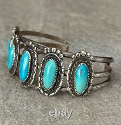Vintage Native American Navajo FIVE Turquoise Sterling silver Bracelet