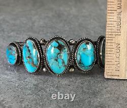 Vintage Native American Navajo FIVE Turquoise Sterling silver Bracelet