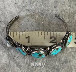 Vintage Native American Navajo FIVE Turquoise Sterling silver Bracelet