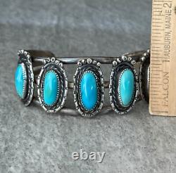 Vintage Native American Navajo FIVE Turquoise Sterling silver Bracelet