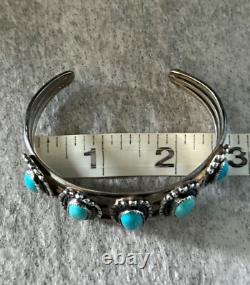 Vintage Native American Navajo FIVE Turquoise Sterling silver Bracelet