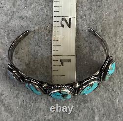 Vintage Native American Navajo FIVE Turquoise Sterling silver Bracelet
