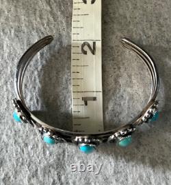 Vintage Native American Navajo FIVE Turquoise Sterling silver Bracelet