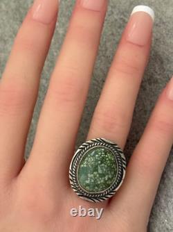 Vintage Native American Navajo HIGH GRADE DAMELE Turquoise Sterling RING 6.5