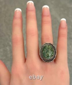 Vintage Native American Navajo HIGH GRADE DAMELE Turquoise Sterling RING 6.5
