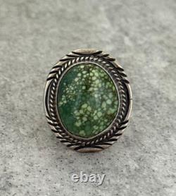 Vintage Native American Navajo HIGH GRADE DAMELE Turquoise Sterling RING 6.5