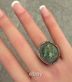 Vintage Native American Navajo HIGH GRADE DAMELE Turquoise Sterling RING 6.5