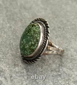 Vintage Native American Navajo HIGH GRADE DAMELE Turquoise Sterling RING 6.5