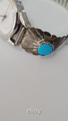 Vintage Native American Navajo H Signed Sterling Silver Watch