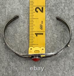 Vintage Native American Navajo Hand stamped Coral Sterling silver Cuff Bracelet