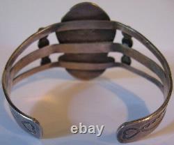 Vintage Native American Navajo Indian Silver Scenic Petrified Wood Cuff Bracelet