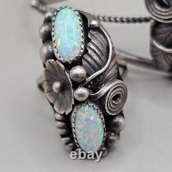 Vintage Native American Navajo Indian Sterling Silver Opal Bracelet Ring Jewelry