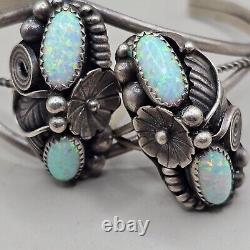 Vintage Native American Navajo Indian Sterling Silver Opal Bracelet Ring Jewelry