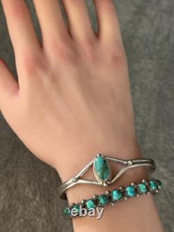 Vintage Native American Navajo JW Signed Turquoise Sterling silver Bracelet