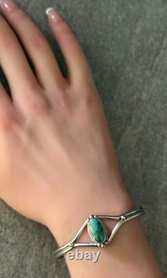 Vintage Native American Navajo JW Signed Turquoise Sterling silver Bracelet
