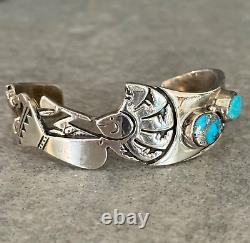 Vintage Native American Navajo KOKOPELLI MORENCI Turquoise Sterling Bracelet 45g