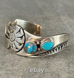 Vintage Native American Navajo KOKOPELLI MORENCI Turquoise Sterling Bracelet 45g