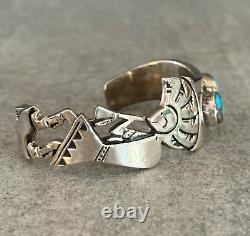 Vintage Native American Navajo KOKOPELLI MORENCI Turquoise Sterling Bracelet 45g