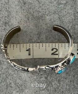 Vintage Native American Navajo KOKOPELLI MORENCI Turquoise Sterling Bracelet 45g