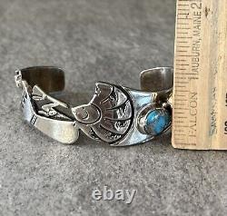 Vintage Native American Navajo KOKOPELLI MORENCI Turquoise Sterling Bracelet 45g