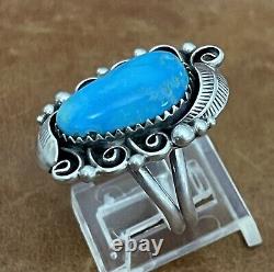 Vintage Native American Navajo Kingman Turquoise Sterling Silver Ring Size 7.75
