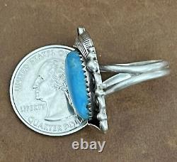 Vintage Native American Navajo Kingman Turquoise Sterling Silver Ring Size 7.75
