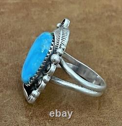 Vintage Native American Navajo Kingman Turquoise Sterling Silver Ring Size 7.75