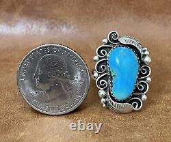 Vintage Native American Navajo Kingman Turquoise Sterling Silver Ring Size 7.75