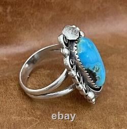 Vintage Native American Navajo Kingman Turquoise Sterling Silver Ring Size 7.75