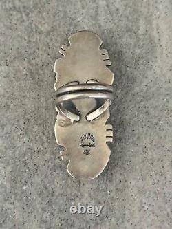 Vintage Native American Navajo LARGE DOUBLE Turquoise Sterling SIGNED RING 7.75