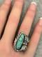 Vintage Native American Navajo LINDA MARBLE Turquoise CHISELED Sterling RING Sz7