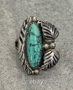 Vintage Native American Navajo LINDA MARBLE Turquoise CHISELED Sterling RING Sz7