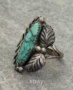 Vintage Native American Navajo LINDA MARBLE Turquoise CHISELED Sterling RING Sz7