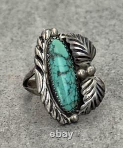 Vintage Native American Navajo LINDA MARBLE Turquoise CHISELED Sterling RING Sz7