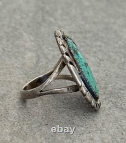 Vintage Native American Navajo LINDA MARBLE Turquoise CHISELED Sterling RING Sz7