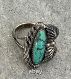 Vintage Native American Navajo LINDA MARBLE Turquoise CHISELED Sterling RING Sz7
