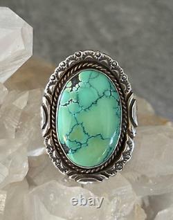 Vintage Native American Navajo LRG Turquoise Sterling ADJUSTABLE SIGNED RING 9