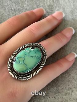 Vintage Native American Navajo LRG Turquoise Sterling ADJUSTABLE SIGNED RING 9
